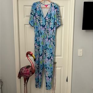 Lilly Pulitzer Blue Tropical Print Jumpsuit Romper